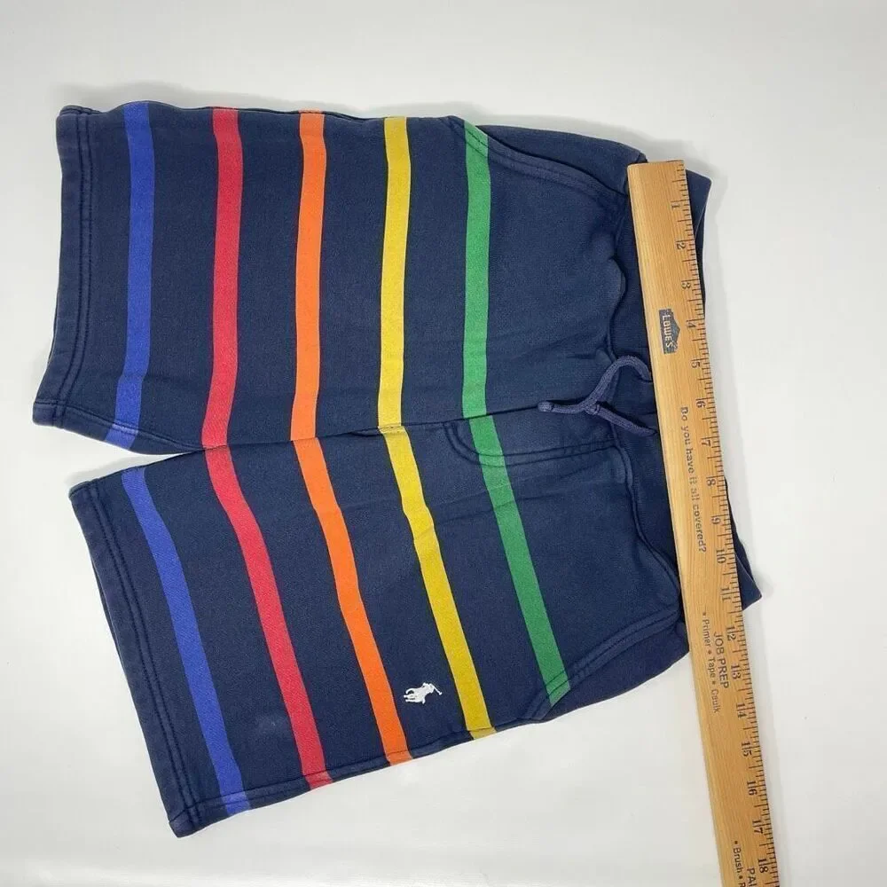 Polo Ralph Lauren Fleece Blue Rainbow Striped Shorts Boys Size Medium 10-12